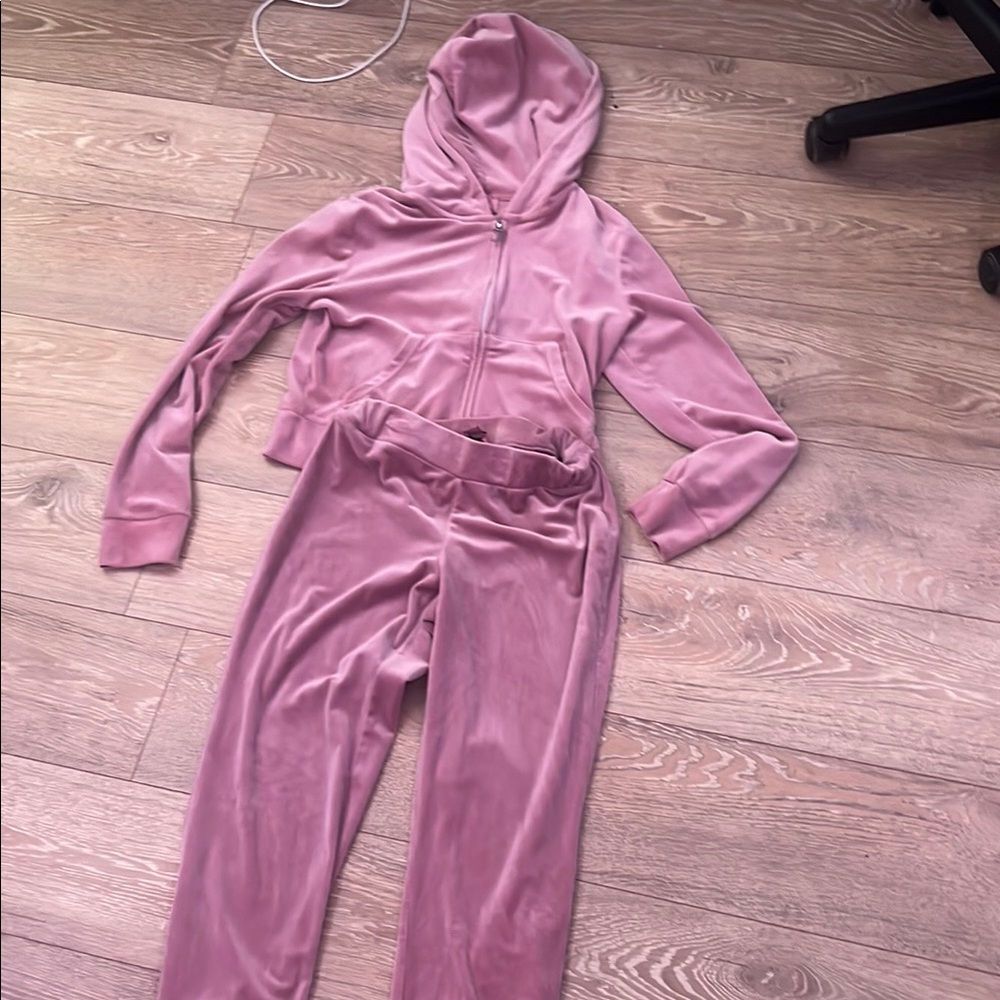 Pink Velour Hoodie and Pants Set